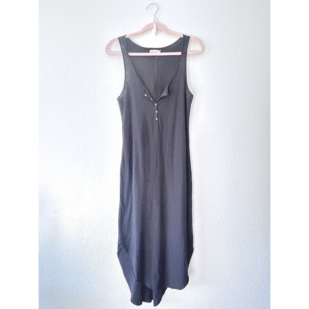 Nation‎ LTD Charcoal Sleeveless Henley Midi Dress Minimalist Everyday Chic SZ L